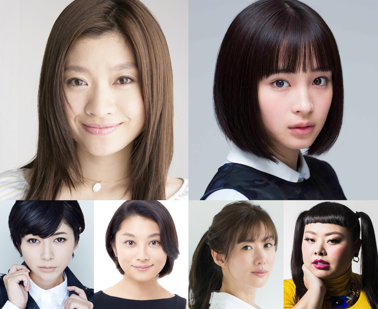 上段左から時計回りに篠原涼子、広瀬すず、渡辺直美、ともさかりえ、小池栄子、真木よう子。