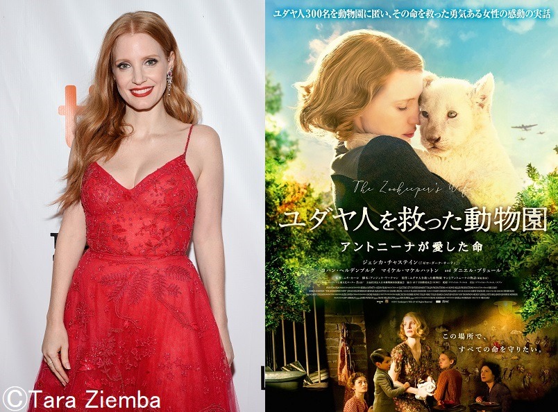 左からジェシカ・チャステイン、「ユダヤ人を救った動物園 アントニーナが愛した命」ポスタービジュアル。