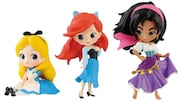 「Disney Characters Q posket petit -Alice・Ariel・Esmeralda-」より。左からアリス、アリエル、エスメラルダ。
