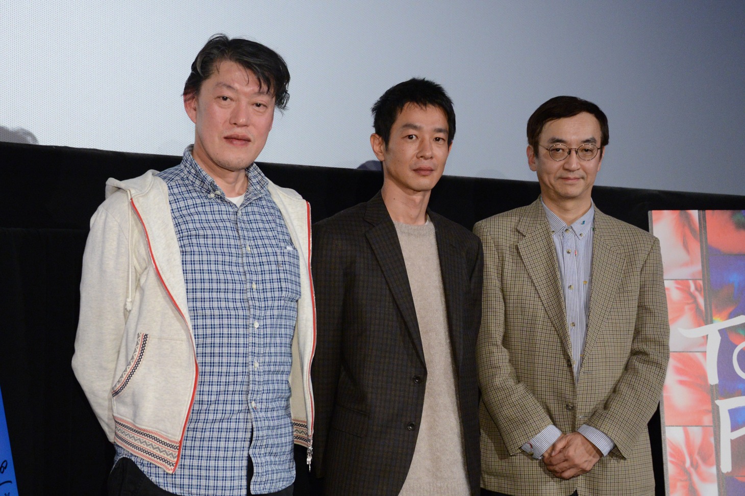 左から原恵一、加瀬亮、MCを務めた氷川竜介。