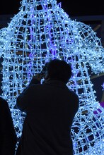 イルミネーションゴジラを写真に収める樋口真嗣。