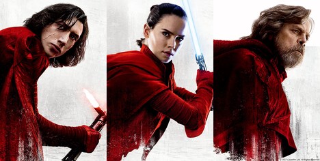 「スター・ウォーズ／最後のジェダイ」ビジュアル。左からカイロ・レン、レイ、ルーク・スカイウォーカー。