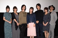 「爪先の宇宙」先行上映舞台挨拶の様子。左から加村真美、名塚佳織、北村諒、桐嶋ノドカ、廣瀬智紀、美沙玲奈、谷内田彰久。