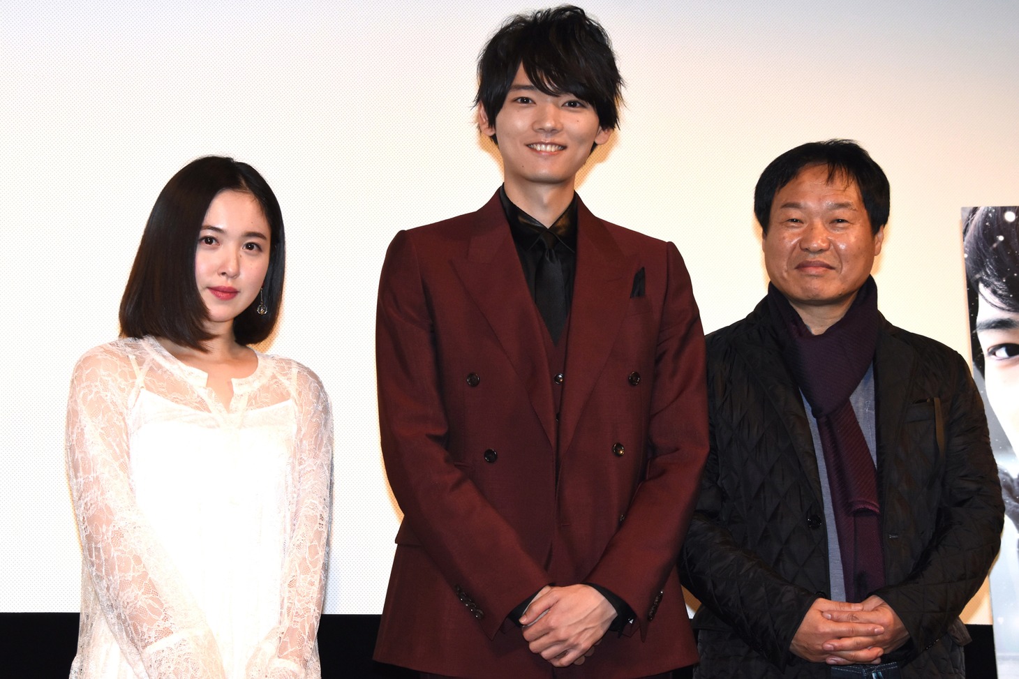 「風の色」完成披露試写会の様子。左から藤井武美、古川雄輝、クァク・ジェヨン。