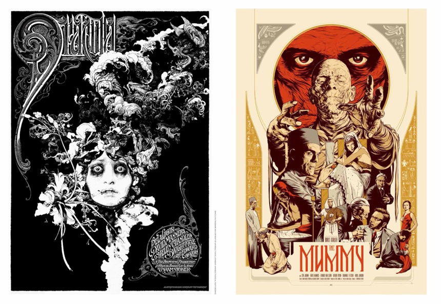 「MONDO 映画ポスターアート集」中面より、「ベラ・ルゴシの魔人ドラキュラ」（左）、「ミイラ再生」（右）。