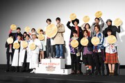 「仮面ライダー平成ジェネレーションズFINAL ビルド&エグゼイドwithレジェンドライダー」初日舞台挨拶の様子。