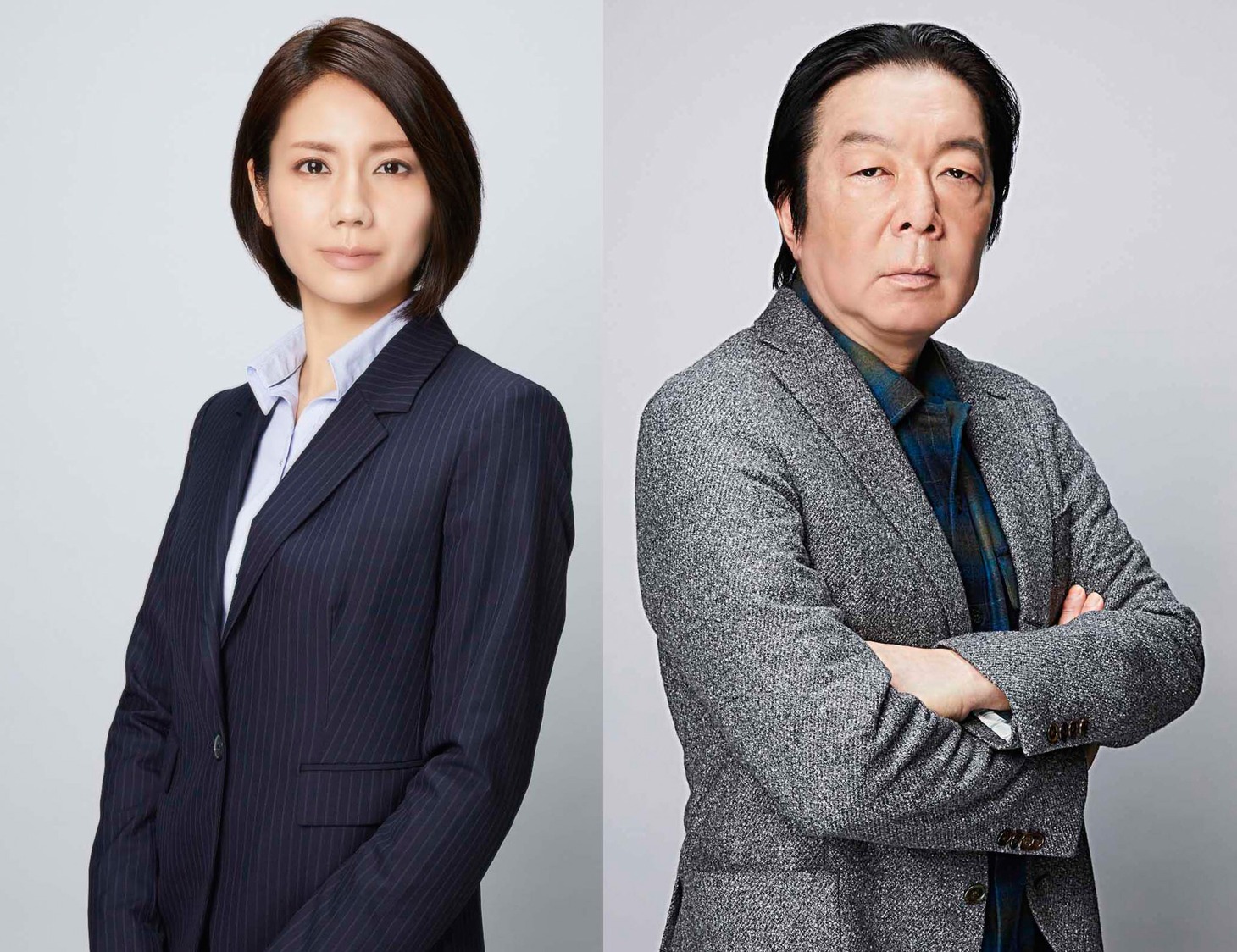 連続ドラマW「闇の伴走者～編集長の条件」より、左から水野優希役の松下奈緒、醍醐真司役の古田新太。