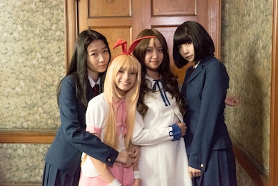 左から加治木ゆみ役の岡本夏美、天江衣役の菊地麻衣、龍門渕透華役の永尾まりや、東横桃子役のあの。
