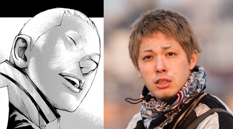 原作マンガのタケオ（左）、渡辺大知演じるタケオ（右）。