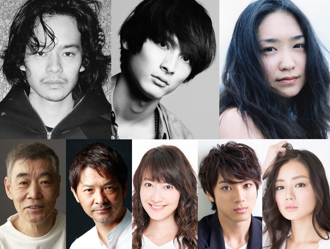 上段左から池松壮亮、高良健吾、池脇千鶴。下段左から柄本明、緒形直人、森口瑤子、山田裕貴、片山萌美。