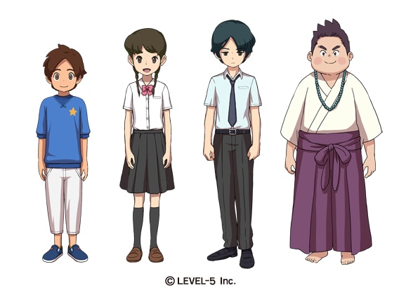 「妖怪ウォッチ シャドウサイド」のメインキャラクター。左からケースケ、ナツメ、トウマ、アキノリ。