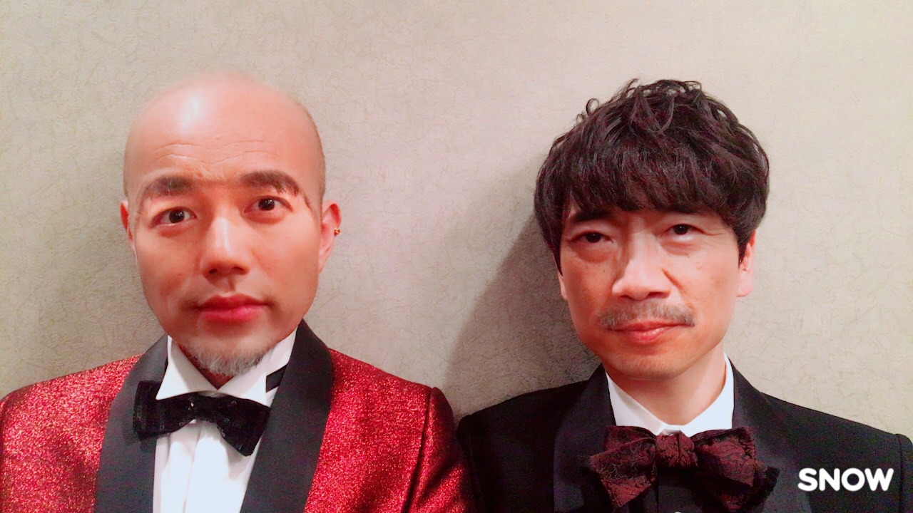 「レオン」キャストの入れ替わり画像。左から竹中直人（顔は山崎育三郎）、山崎育三郎（顔は竹中直人）。