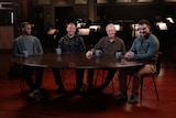 「15時17分、パリ行き」座談会の様子。左からアンソニー・サドラー、スペンサー・ストーン、クリント・イーストウッド、アレク・スカラトス。