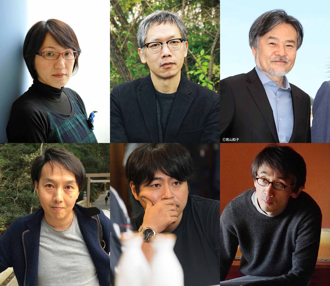 「第18回 ミューズ シネマ・セレクション 世界が注目する日本映画たち」登壇予定監督。上段左から荻上直子、矢口史靖、黒沢清。下段左から、伏原健之、石井裕也、吉田大八。