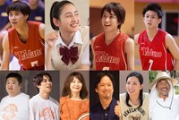 「走れ！T校バスケット部」追加キャスト。上段左から時計回りに、戸塚純貴、早見あかり、佐藤寛太、鈴木勝大、竹中直人、真飛聖、椎名桔平、YOU、西銘駿、阿見201。