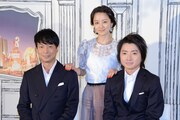 舞台「レインマン」取材会の様子。左から椎名桔平、中越典子、藤原竜也。