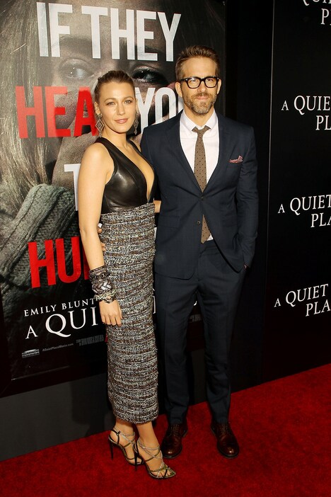 「A Quiet Place（原題）」ニューヨークプレミアに来場したブレイク・ライヴリー（左）とライアン・レイノルズ（右）。