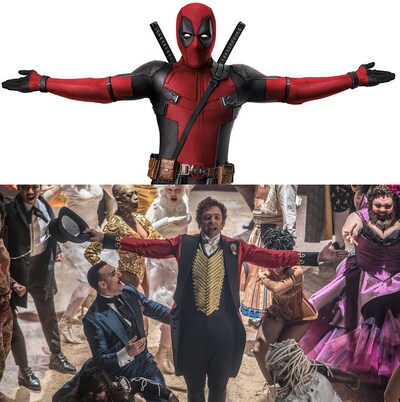 上からデッドプール、「グレイテスト・ショーマン」。