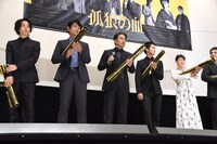 「孤狼の血」初日舞台挨拶の様子。