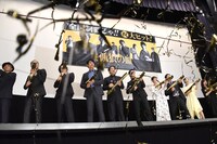 「孤狼の血」初日舞台挨拶の様子。