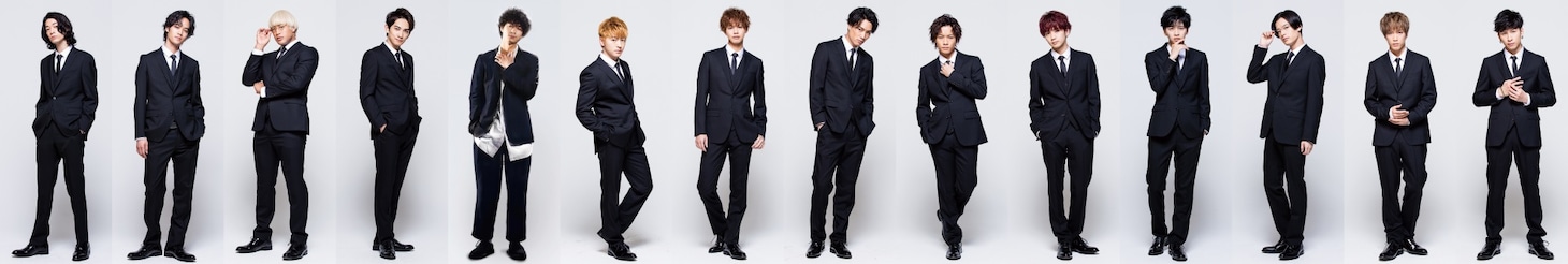 「PRINCE OF LEGEND」キャスト。左から兒玉太智、遠藤史也、関口メンディー、町田啓太、清原翔、佐野玲於、片寄涼太、鈴木伸之、川村壱馬、吉野北人、飯島寛騎、塩野瑛久、藤原樹、長谷川慎。