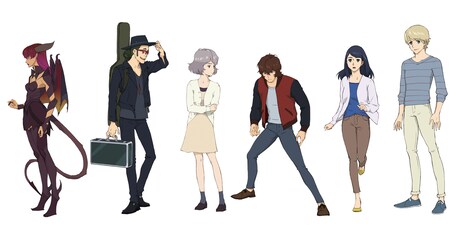 左からザムザ、エイスケ、ハル、レイ、アンナ、タイラ。