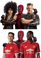 「デッドプール2」とマンチェスター・ユナイテッドFCとのコラボ画像。