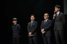 左から石井岳龍、近藤公園、國村隼、東出昌大。