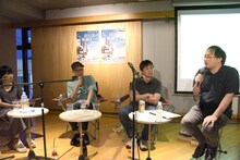 左から横浜聡子、真利子哲也、濱口竜介、深田晃司。