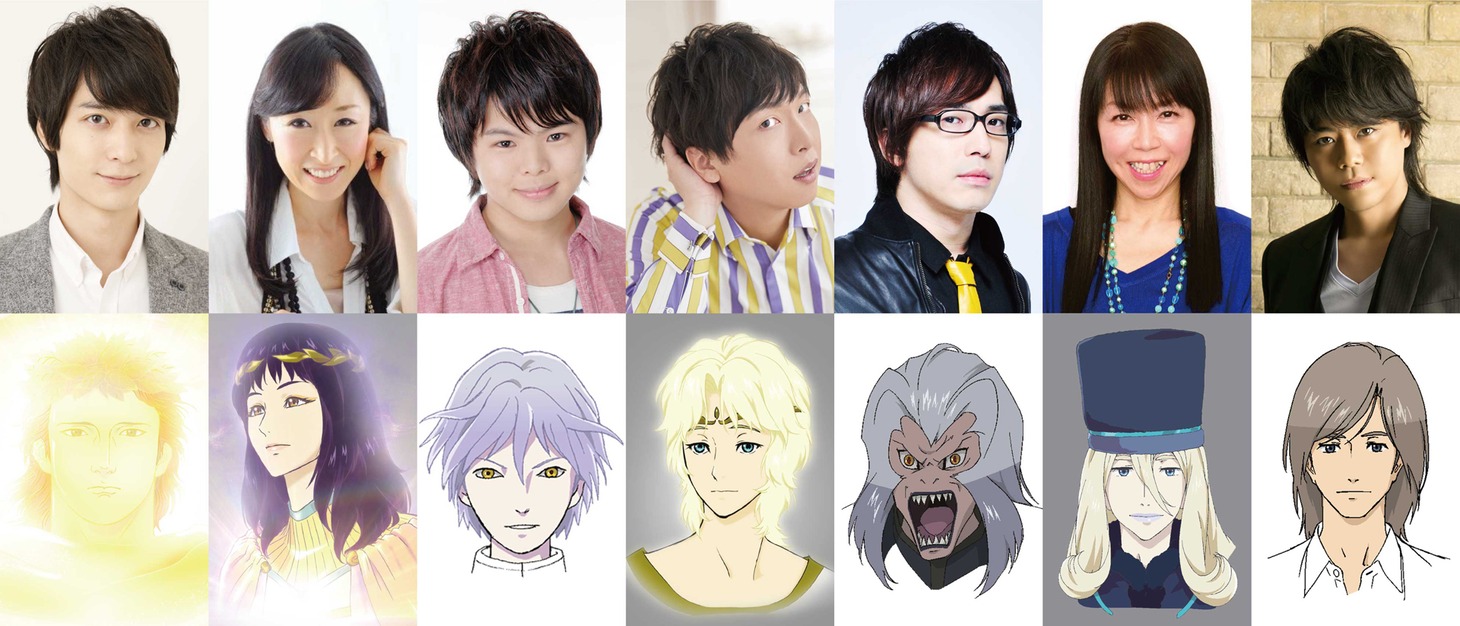 「宇宙の法―黎明編―」に出演する声優陣。上段左から梅原裕一郎、大原さやか、村瀬歩、立花慎之介、安元洋貴、伊藤美紀、浪川大輔。