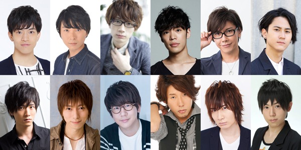 左上から時計回りに石川界人、上村祐翔、江口拓也、小野賢章、佐藤拓也、武内駿輔、山下大輝、前野智昭、日野聡、花江夏樹、羽多野渉、畠中祐。