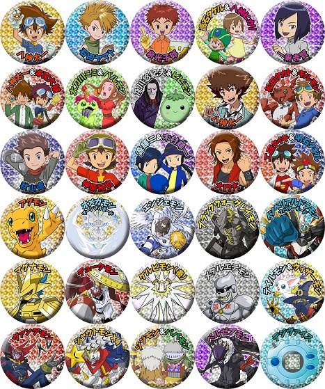 「デジモンシリーズ 超進化キラ缶バッジ」（各500円）