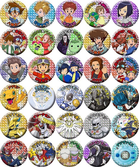 「デジモンシリーズ 超進化キラ缶バッジ」（各500円）