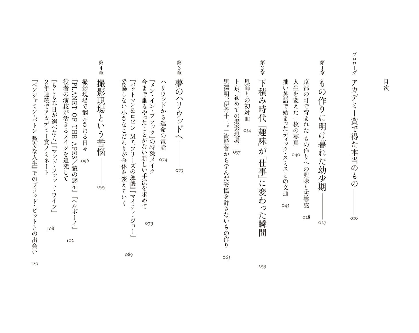 「顔に魅せられた人生～特殊メイクから現代アートへ～」目次