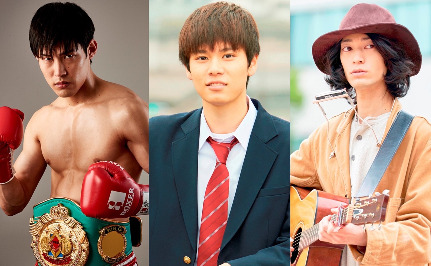 左から成田瑛基演じる小野学、萩原利久演じる久留米和人、こだまたいち演じる“斉藤さん”。