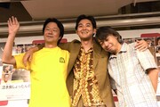 「泣き虫しょったんの奇跡」公開記念トークショーにて、左から瀬川晶司、松田龍平、豊田利晃。