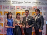 アムステルダム国際フィルムメーカー映画祭2018にて、左から竹島由夏、伊藤つかさ、柿崎ゆうじ、出合正幸。