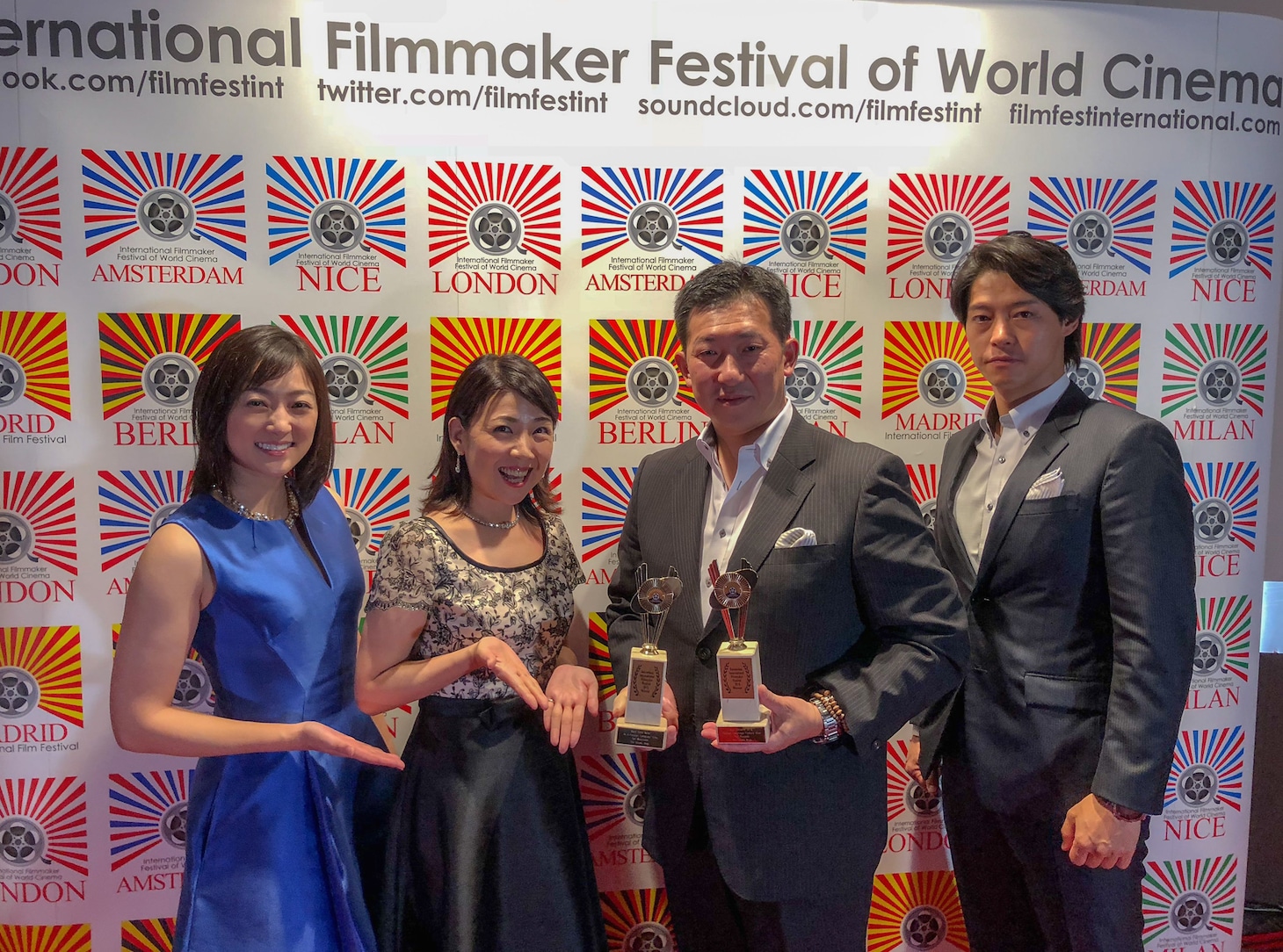 アムステルダム国際フィルムメーカー映画祭2018にて、左から竹島由夏、伊藤つかさ、柿崎ゆうじ、出合正幸。
