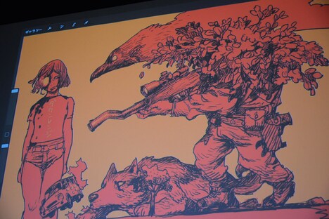 「ダウンレンジ」プレミア試写会にて、寺田克也が描いたイラスト。