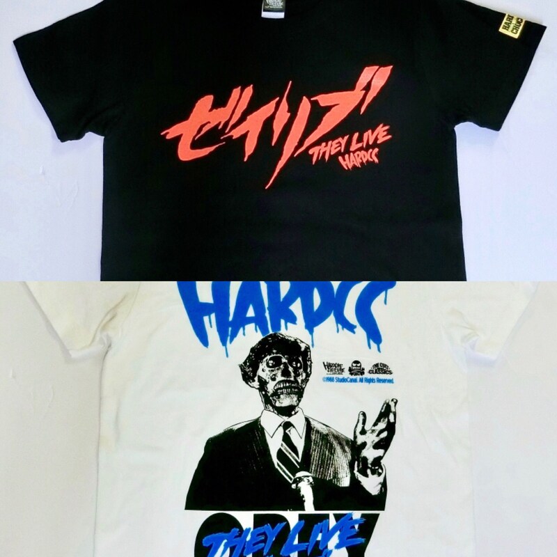 上から「ゼイリブ（THEY LIVE）CONSUMEブラック Tシャツ」、「ゼイリブ（THEY LIVE）OBEYホワイト Tシャツ」。