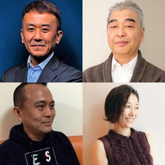 「第31回東京国際映画祭プレビューショー」登壇者。左から時計回りに矢田部吉彦、石坂健治、山本真由美、松崎まこと。