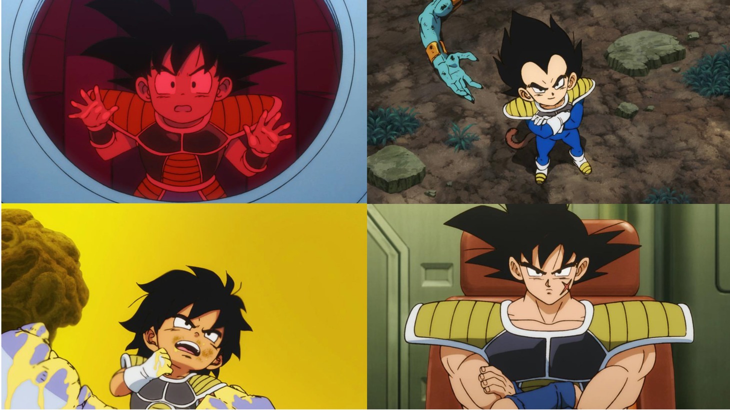 「ドラゴンボール超 ブロリー」より、左上から時計回りに悟空、ベジータ、バーダック、ブロリー。