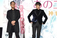 宮脇亮（左）とダンスでペアを組むことになった杉野遥亮（右）。