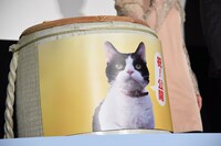 ナナの写真があしらわれた鏡開き用の樽。