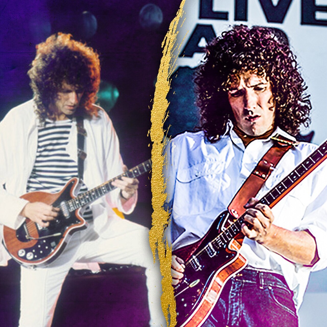 ブライアン・メイ（左）、グウィリム・リー演じるブライアン・メイ（右