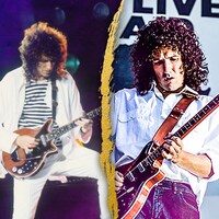 ブライアン・メイ（左）、グウィリム・リー演じるブライアン・メイ（右）。