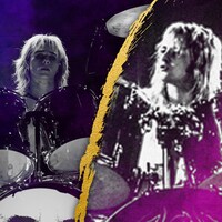 左からベン・ハーディ演じるロジャー・テイラー（左）、ロジャー・テイラー（右）。