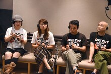 「カメラを止めるな！」オーディオコメンタリー「監督＆キャスト16名（わいわいver.）」収録時の様子。左から吉田美紀、合田純奈、細井学、山崎俊太郎。