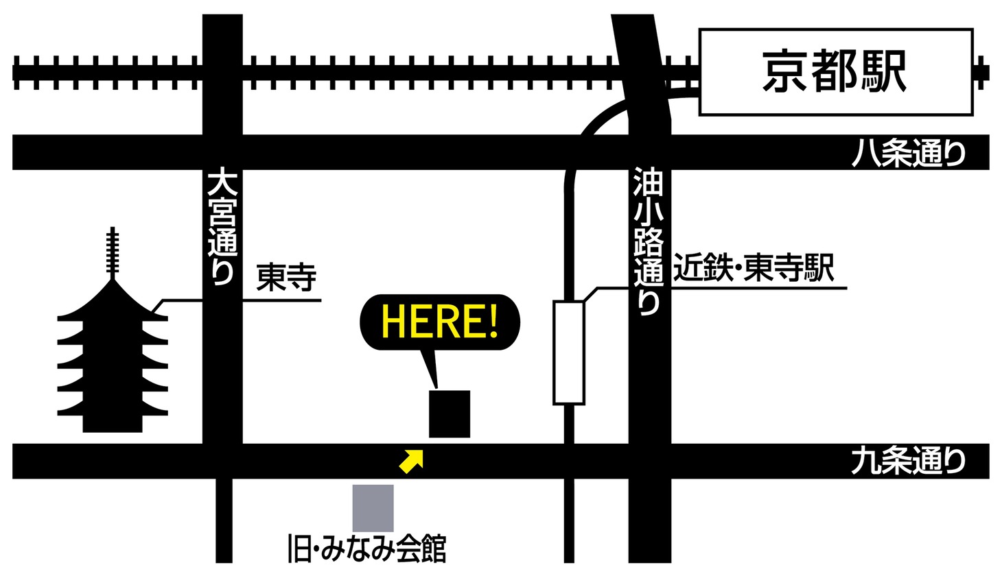 京都みなみ会館の移転後の地図。