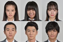 上段左から今田美桜、大原優乃、横田真悠。下段左から若林時英、飛田光里、神尾楓珠。